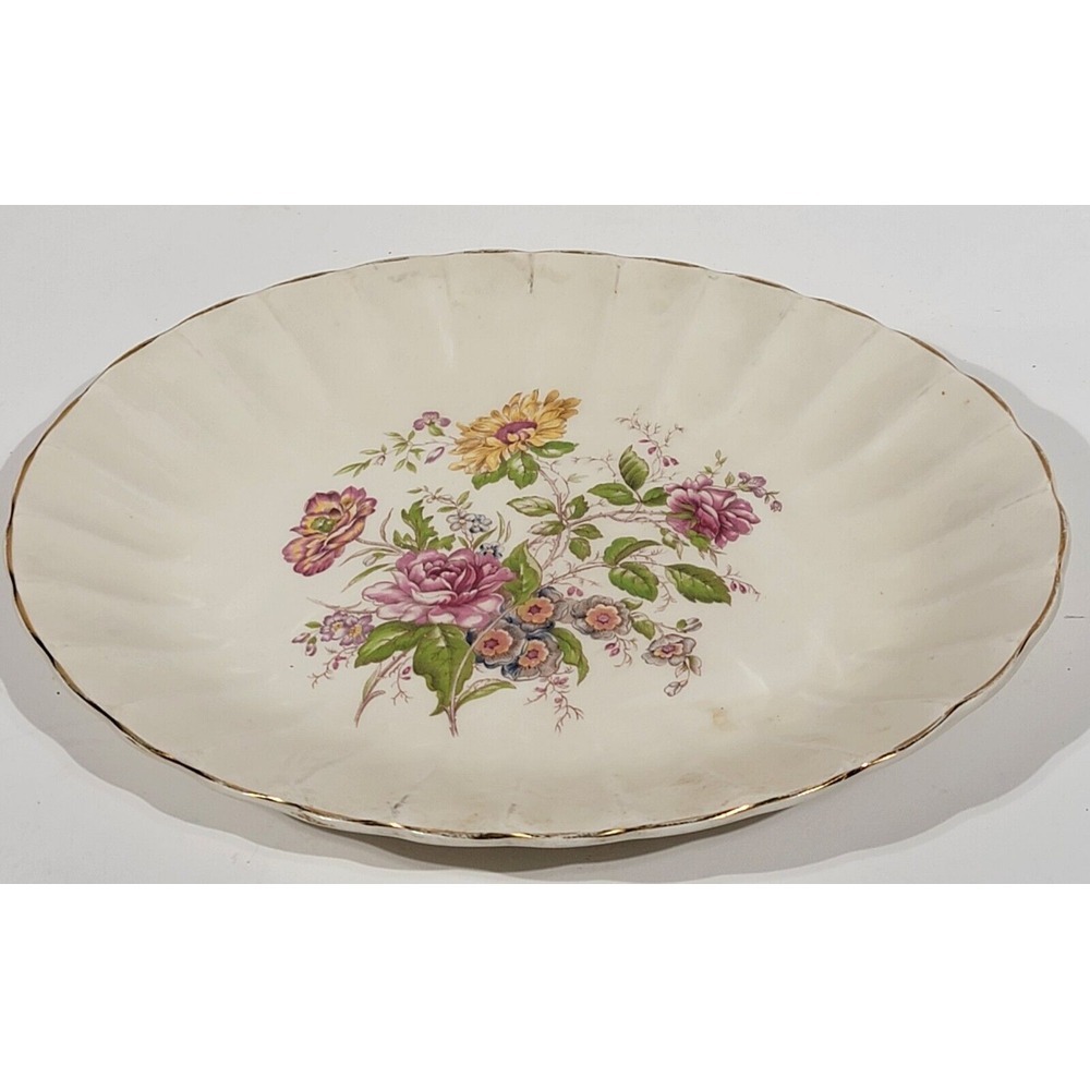 VTG Soveregin Potters FLUTED Platter Gold Border 12"×9" Earthenware